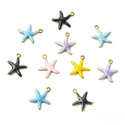 Enamel charms, starfish, gold-tone 304 steel, mixed colours, 12.5x11 mm, 4 pcs