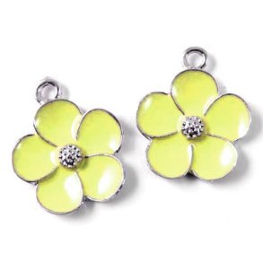 Anhänger, Kleine Blumen, versilbertes Messing, hellgelb, eine Öse, 16 mm, 2 Stk.