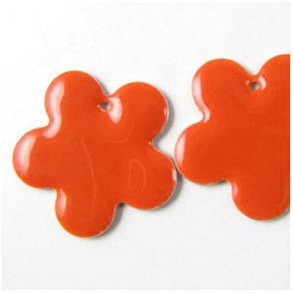 Emalje vedhng, stor rdorange blomst, 27 mm, 2stk