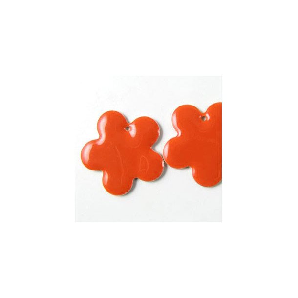 Emaille-Anh&auml;nger, gro&szlig;, rot/orangene Blume, 27 mm, 2 Stk.