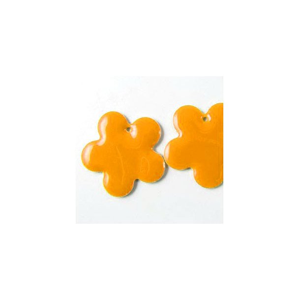 Emalje vedh&aelig;ng, orange blomst, 15 mm, 2 stk