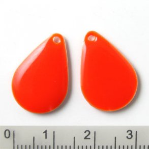 Emaille-Anhänger, orange-rote Tropfen, breit, 20x14 mm, 2 Stk.