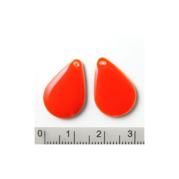 Emaille-Anh&auml;nger, orange-rote Tropfen, breit, 20x14 mm, 2 Stk.