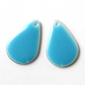 Emalje vedhng, lysbl m. lys kant, bred drbe, 20x14mm, 2 stk.