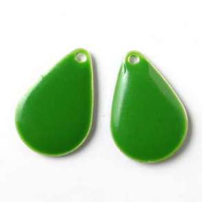 Emalje vedhng, mrkgrn, bred drbe, 20x14mm, 2 stk.