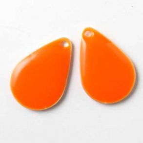 Emalje vedhng, orange, bred drbe, 20x14mm, 2 stk.