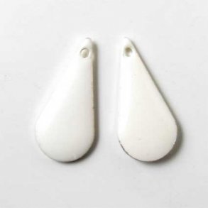 Enamel charm, slim white teardrop, 22x10mm, 2pcs.