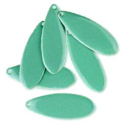 Emaille-Anh�nger, dunkel t�rkis, Tropfen, 36x13 mm, 2 Stk.