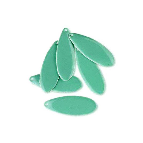 Emaille-Anh�nger, dunkel t�rkis, Tropfen, 36x13 mm, 2 Stk.