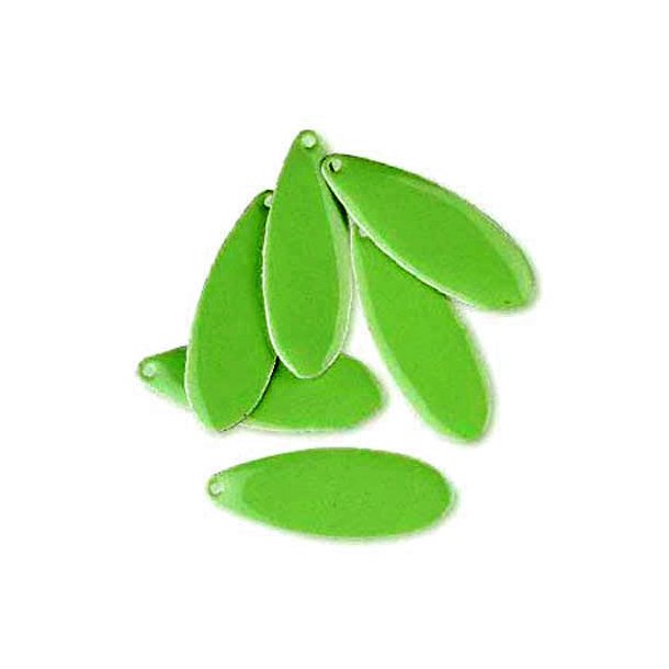 Emaille-Anh�nger, helles gr�n, Tropfen, 36x13 mm, 2 Stk.