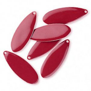 Enamel charm, long red teardrop, 36x13mm, 2pcs.