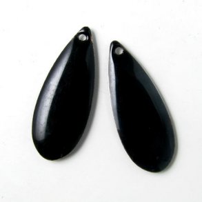 Emaille-Anhänger, schwarze/versilberte lange Tropfen, 28x11mm, 2 Stk.