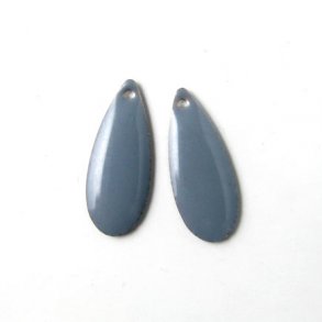 Enamel charm, grey/silvered teardrop, 20x8mm, 2pcs.