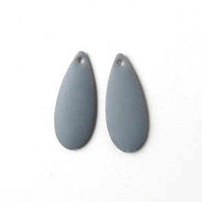 Enamel charm, grey/silvered teardrop with a matt finish, 20x8mm, 2pcs.