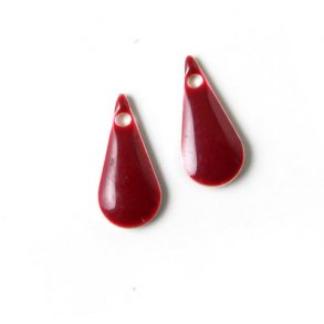 Emalje vedhng, bordeaux, smal drbe, 15x7mm, 2 stk.