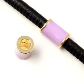 Rohrperle mit vergoldetem Rand, lila, 12x8 mm, Lochgröße 5 mm, 1 Stk.