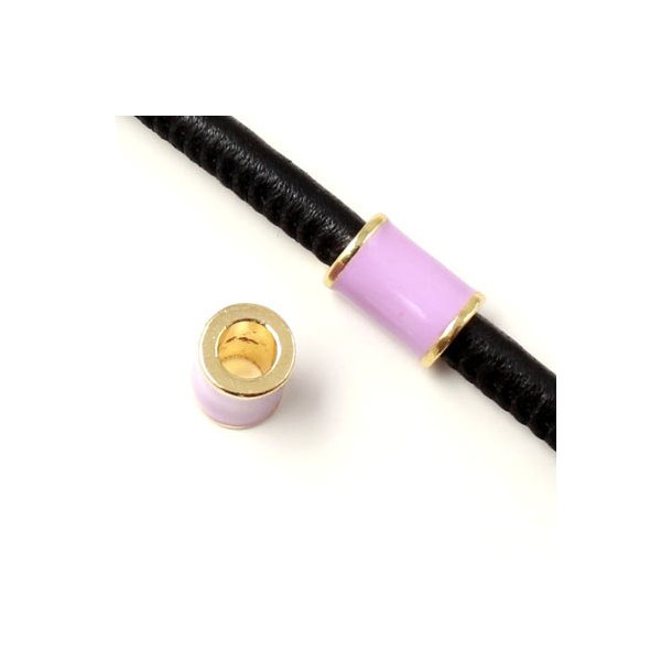 Enamel tube-bead with gold-plated edge, purple, 12x8mm, hole size 5mm, 1pc