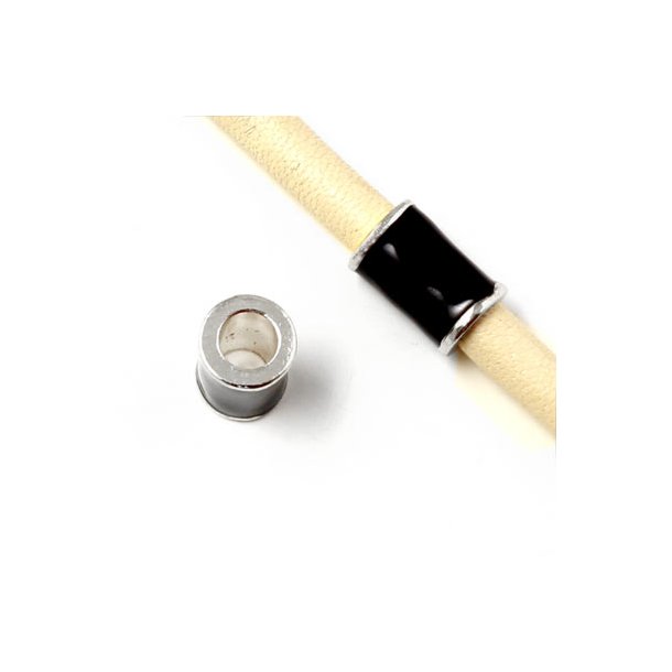 Emaljeret rrperle, sort med forslvet kant, 12x8 mm, huldiameter 5 mm, 1 stk
