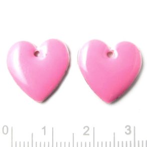 Emalje vedhng, pink hjerte, 16x16 mm, 2 stk.