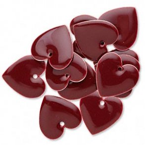 Enamel charm, bordeaux heart, 16x16mm, 2pcs.
