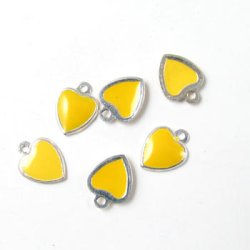 Emaille-Anh&auml;nger, klein, gelbes Herz, mit &Ouml;se, 10x7 mm, 6 Stk.