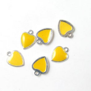 Emaille-Anhänger, klein, gelbes Herz, mit Öse, 10x7 mm, 6 Stk.