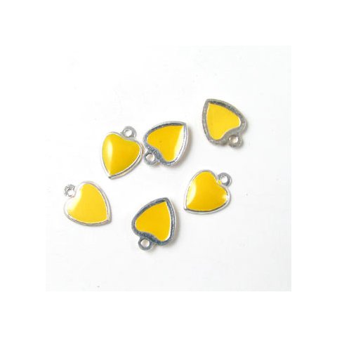 Emalje vedh&aelig;ng, lille gult hjerte m. &oslash;je, 10x7 mm, 6 stk.