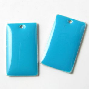 enamel charm, blue square, 23x14mm, 2pcs.