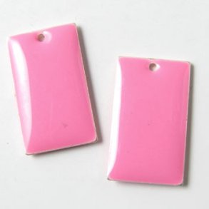 enamel charm, pink square, 23x14mm, 2pcs.