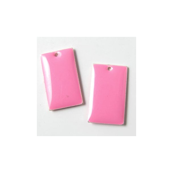 enamel charm, pink square, 23x14mm, 2pcs.