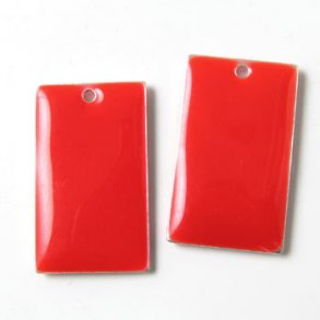 enamel charm, red square, 23x14mm, 2pcs.