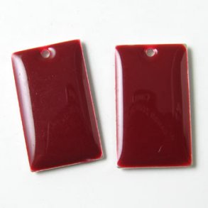 enamel charm, dark red square, 23x14mm, 2pcs.
