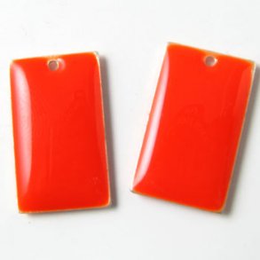 enamel charm, orange-red square, 23x14mm, 2pcs.