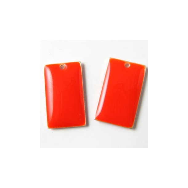 enamel charm, orange-red square, 23x14mm, 2pcs.