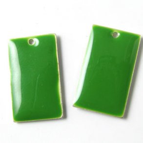 enamel charm, dark green square, 23x14mm, 2pcs.