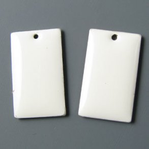 enamel charm, white square, 23x14mm, 2pcs.