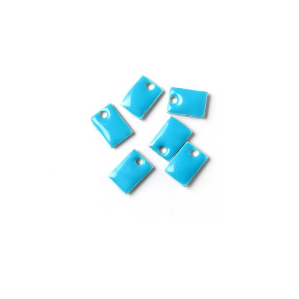 enamel charm, blue square, 8x5mm, 6pcs.