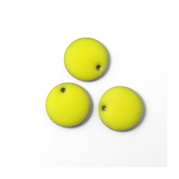 Emaille-Anh&auml;nger, mattierte gelbe M&uuml;nze, 12 mm, 4 Stk