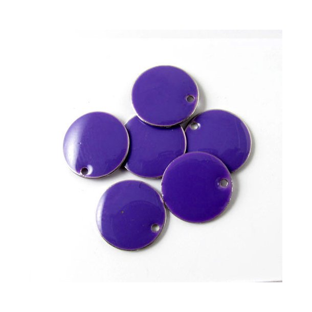 Enamel charm, dark purple coin, 12mm, 4pcs.