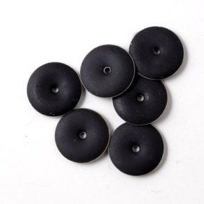 Emalje, matteret sort/slv rund m. hul i midten, 18 mm, 2 stk.