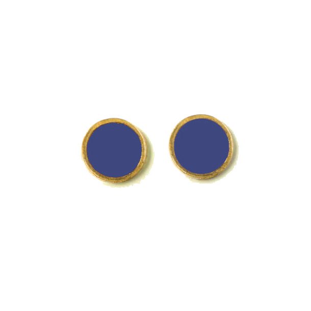 Enamel coin without hole, blue and gilded, 12x1.5mm, 2pcs.