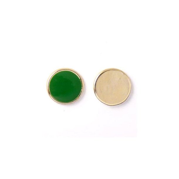 Enamel coin without hole, dark green and gilded, 12x1.5mm, 2pcs.