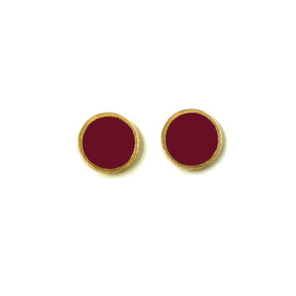 Enamel coin without hole, bordeaux and gilded, 12x1.5mm, 2pcs.