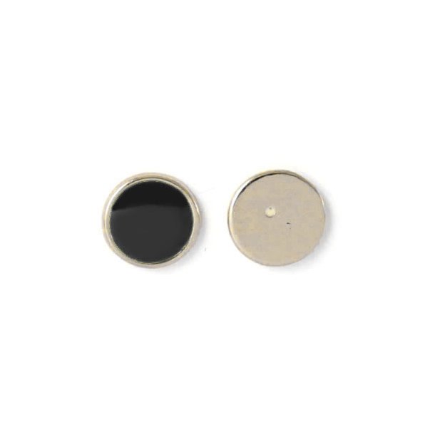 Enamel coin without hole, black and gilded, 12x1.5mm, 2pcs.