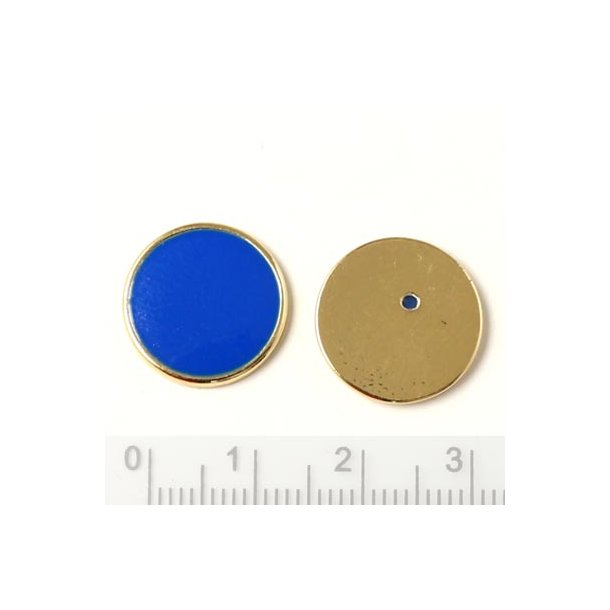 Enamel coin without hole, blue and gilded, 16x2mm, 2pcs.