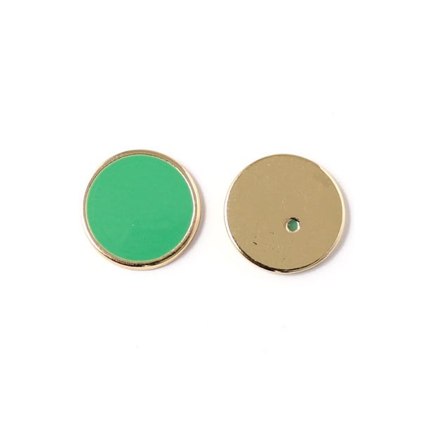 Enamel coin without hole, blue-green and gilded, 16x2mm, 2pcs.