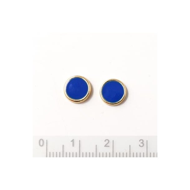 Enamel coin without hole, blue and gilded, 8x2mm, 2pcs.