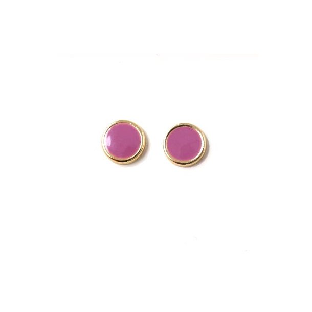 Enamel coin without hole, purple and gilded, 8x2mm, 2pcs.