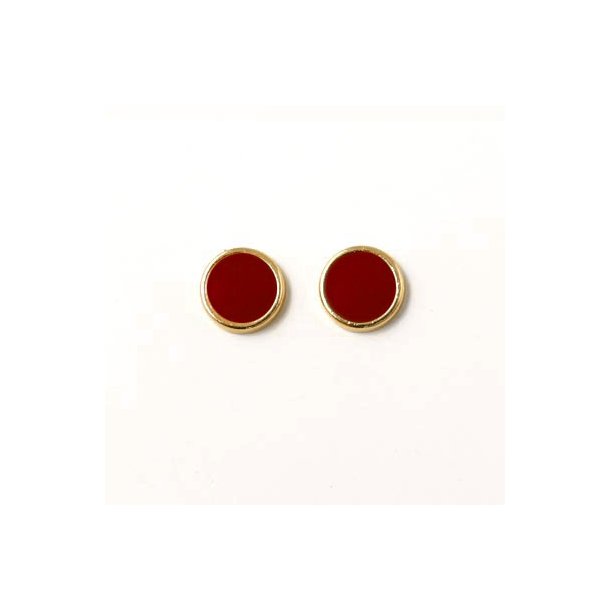 Enamel coin without hole, bordeaux-red and gilded, 8x2mm, 2pcs.