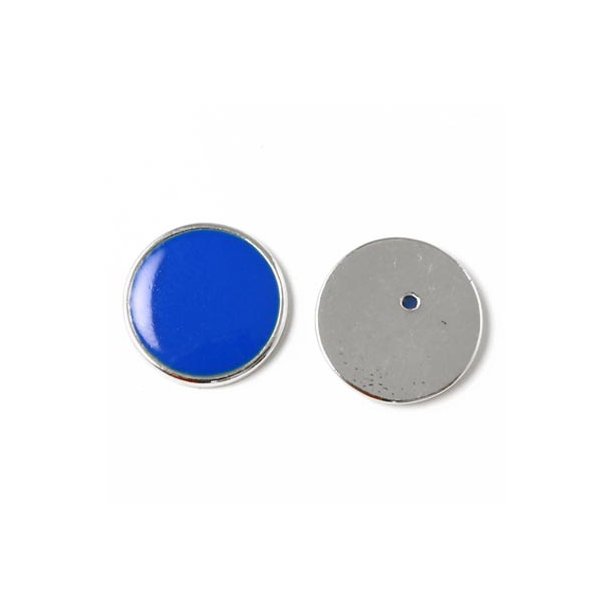 Enamel coin without hole, blue and silvered, 16x2mm, 2pcs.